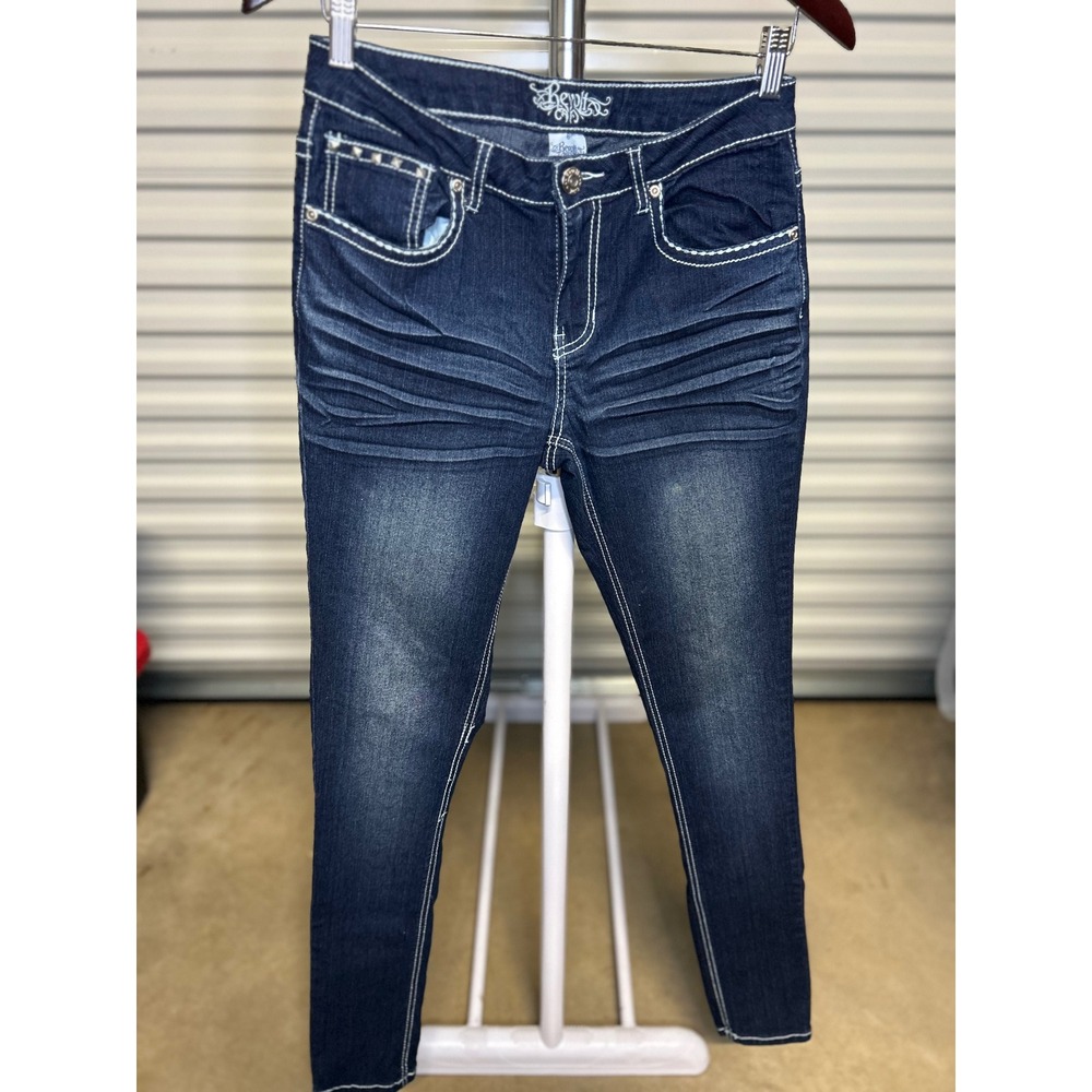Revolt Jeans Women 6 Dark Wash Skinny Y2K Western Bling Embellished Pockets